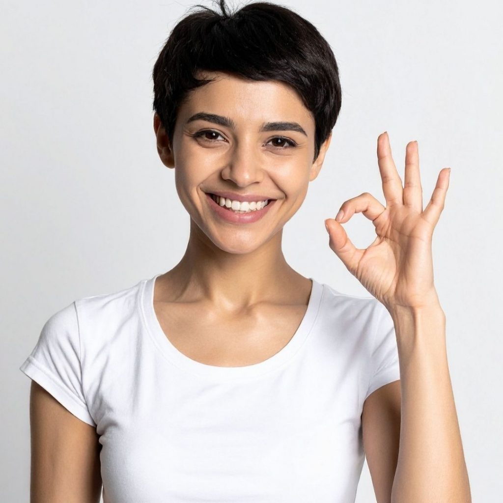 mujer diciendo ok, por los buenos resultados de su ayuno intermitente