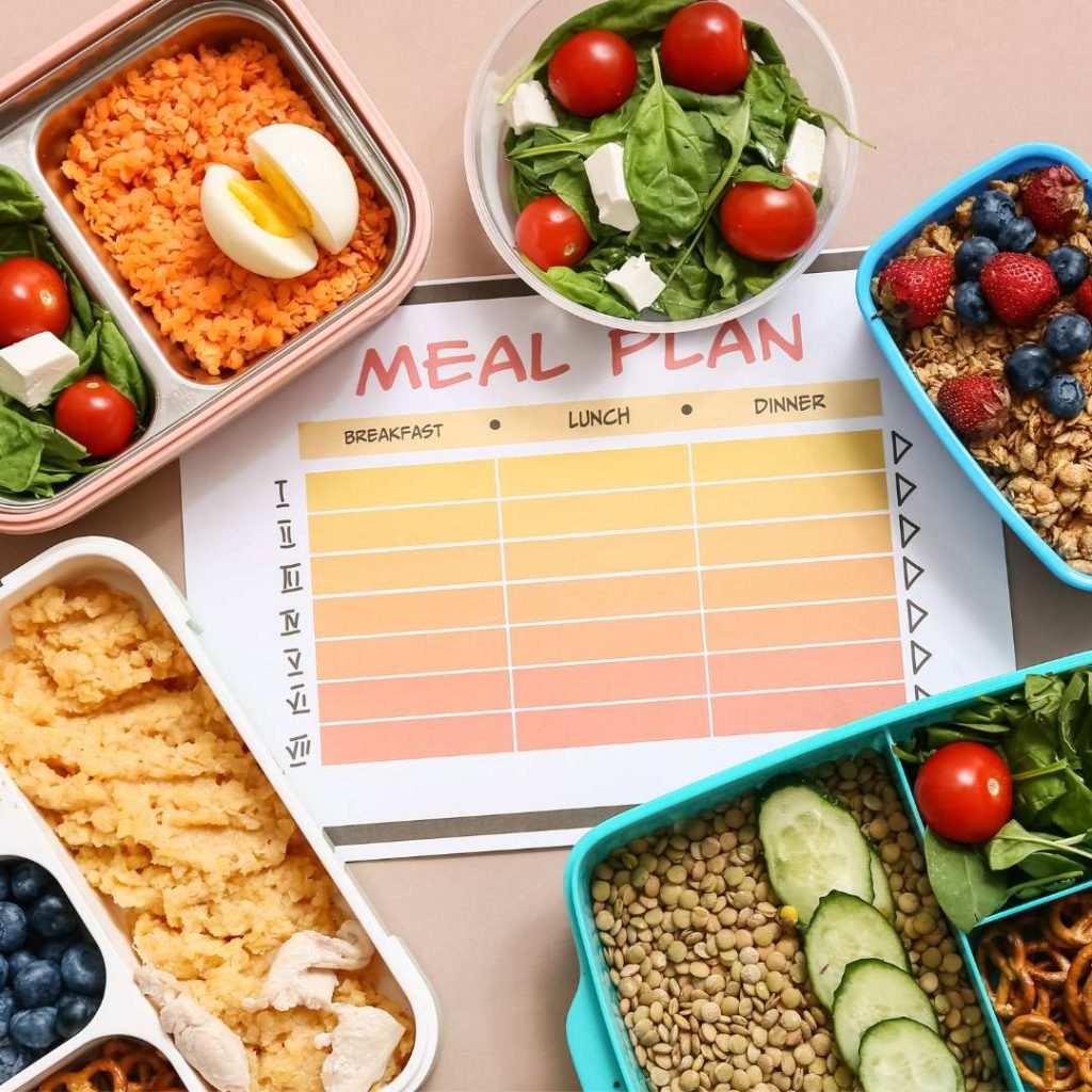 Ejemplo de menú semanal para ayuno intermitente organizado en un planificador de comidas